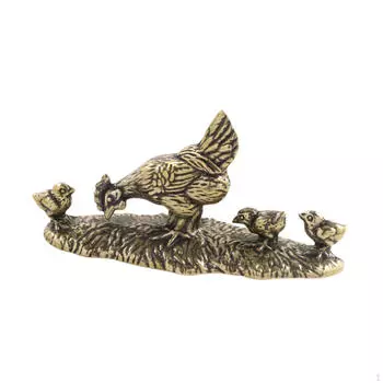 Латунная статуэтка курицы и цыпленка, чайная фигурка для питомца, украшение для рабочего стола, симпатичная мини-скульптура 3,1x1,7 дюйма для