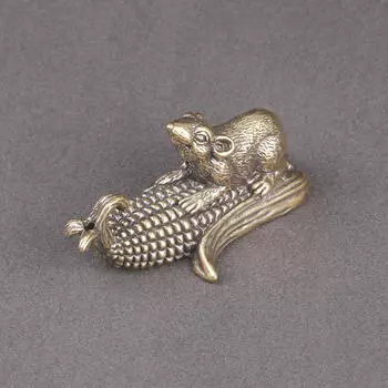 Латунная статуэтка мыши, милая скульптура животного, износостойкая домашняя декоративная фигурка кукурузы, чайное питомец