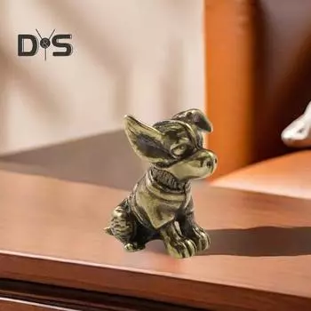 Латунная статуэтка собаки, винтажная модель щенка, мини-статуэтка животного из металла, скульптура, чайный питомец, настольное украшение в стиле фэн-шуй, орнамент Dog