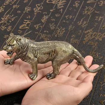 Латунная статуэтка тигра, фэн-шуй, украшения, коллекции, реалистичная статуэтка, дикое животное для