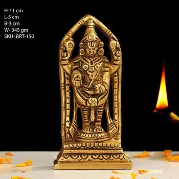 Латунная статуэтка Тирупати Баладжи Мурти Шри Венкатешвары Скульптура для домашнего декора - Высота 11 см