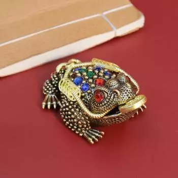 Латунная статуэтка жабы, винтажная 3-ногая золотая жаба, модель, мини-статуэтка лягушки из горного хрусталя, металлическая скульптура животного, украшение для рабочего стола в стиле фэн-шуй, орнамент S