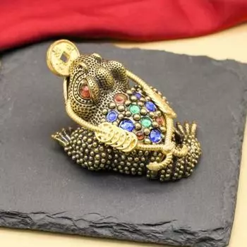 Латунная статуэтка жабы, винтажная 3-ногая золотая жаба, модель, мини-статуэтка лягушки из горного хрусталя, металлическая скульптура животного, украшение для рабочего стола в стиле фэн-шуй, орнамент S