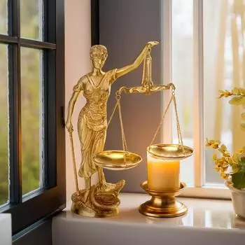 Латунная статуя Леди Справедливости с весами | Андха Канун Завязанная глазами леди, держащая меч |