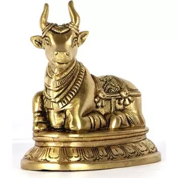 Латунная статуя Нанди | Высота-11 см Прибл. | Васту Идол для дома и офиса | Зональное размещение-ЮЗ | Идол Нанди золотистый