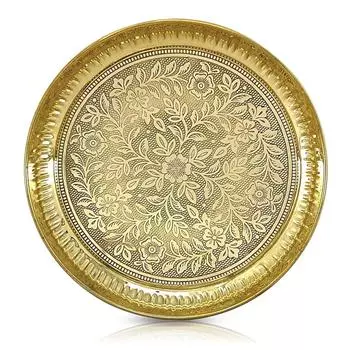 Латунная тарелка для пуджи Пуджа Тали 6 дюймов Набор тали для Аарти Традиционный дизайн Ручной работы Тал для Пуджа Гар Дом Офис Мандир Дивали Свадьба Возвратный 6 INCH золотистый