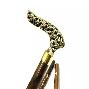 Латунная трость 99,06 см. Элегантная трость с изогнутой ручкой. Свадебный подарок.