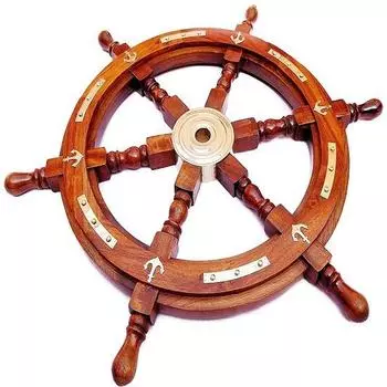 Латунное деревянное корабельное колесо, украшенное подвесным экспонатом на поверхности (Коричневый, 24 дюйма) Сиан