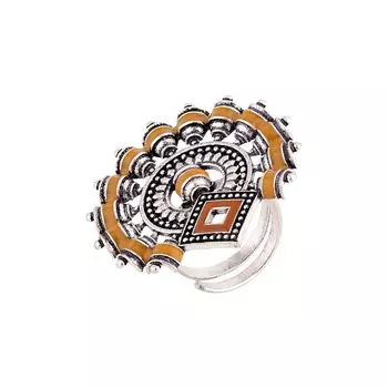 Латунное традиционное серебряное окисленное желтое кольцо в форме полумесяца для женщин и девочек free size