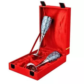 Латунные бокалы для вина, Металлические кубки, Флейты, Дивали, Подарок на годовщину свадьбы для пары, Корпоративным клиентам - Набор из 2 штук, Дизайн Синие флейты