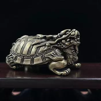 Латунные китайские фигурки дракона и черепахи, небольшие настольные украшения, фэн-шуй, животные, домашний офис, декор, ремесло, скульптура бронзовый