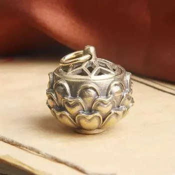 Латунные подвески в виде лотоса, держатель для благовоний, брелок для ключей, подвески, контейнер для таблеток, бутылка 27mm*25.5mm