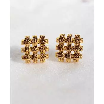 Латунные позолоченные модные полые плетеные квадратные серьги-гвоздики атмосферные универсальные металлические серьги серебряная игла 711