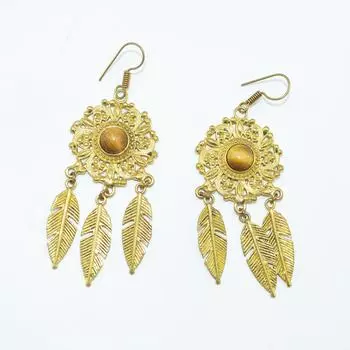 Латунные позолоченные женские серьги, ювелирные изделия из кабошона из натуральных драгоценных камней, модные украшения, серьги ручной работы 7.6x2.7 CM золотистый