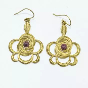 Латунные позолоченные женские серьги, ювелирные изделия из кабошона из натуральных драгоценных камней, модные украшения, серьги ручной работы 5.2x3 CM, 12.7 Gram золотистый