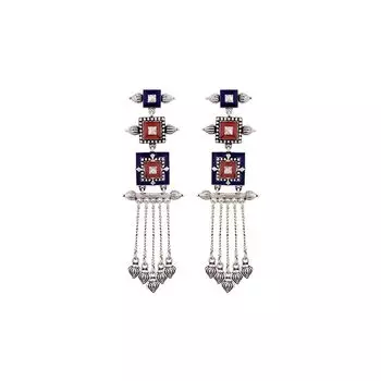 Латунные серебряные окисленные серьги с квадратными кисточками в виде мандалы для женщин и девочек