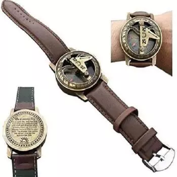 Латунные солнечные часы с кожаным ремешком, штампованный наручный компас, навигационный компас как