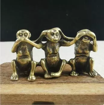 Латунные три без обезьяны, маленькие украшения, не нужно говорить «нет», не нужно смотреть на медную обезьяну, зодиакальную обезьяну, мягкие украшения для дома