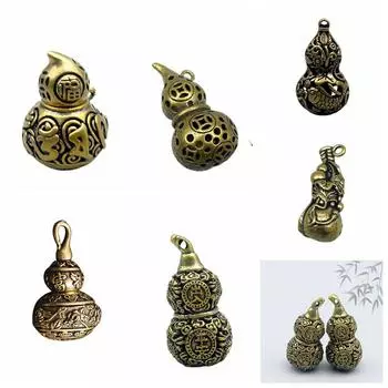 Латунные тыквы-лотосы, миниатюры, брелок в виде медной тыквы в китайском стиле, подвески в виде тыквы для автомобиля, настольные 3