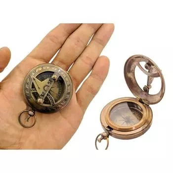 Латунный 2-дюймовый солнечный компас с античной отделкой, морской, старинный, карманного типа, подарок, латунный круглый солнечный компас