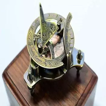 Латунный антикварный компас с солнечными часами и карманным компасом с деревянным корпусом