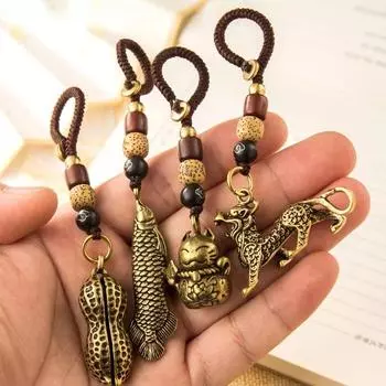 Латунный арахис, рыба, кошка, Pixiu, зверь, автомобильный брелок, подвески, ретро, медные брелоки с животными, женские сумки, подвески, аксессуары, подарки fish