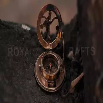 Латунный барабан Солнечные часы Компас в старинном винтажном стиле с кожаной коробкой с печатью для подарка на день рождения, подарка на крещение, свадебного подарка, подарка шаферу