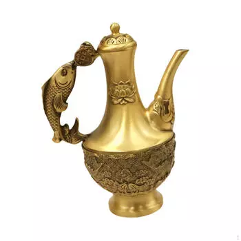 Латунный чайник для заваривания чая, кувшин для напитков, легко моется, художественный декор, ручной орнамент, чайник для рабочего стола, для помещений Fish