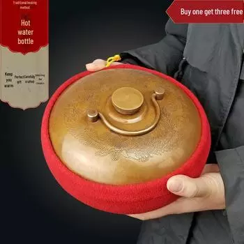 Латунный чайник в стиле ретро с грелкой для рук, грелкой для ног и крышкой для впрыска воды No. 10 бронзовый