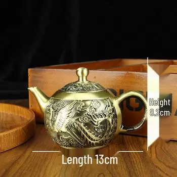 Латунный чайный сервиз «Дракон и Феникс»: Благоприятное медное украшение для дома и в подарок