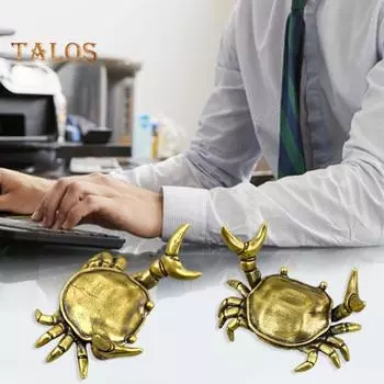 Латунный держатель для ручек в виде краба, миниатюрная настольная подставка в виде краба для тяжелой атлетики, металлическая подставка для карандашей в виде краба для офиса, украшение для рабочего стола жёлтый