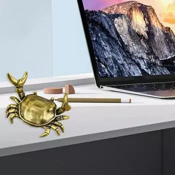 Латунный держатель для ручек в виде краба, миниатюрная настольная подставка в виде краба для тяжелой атлетики, металлическая подставка для карандашей в виде краба для офиса, украшение для рабочего стола жёлтый