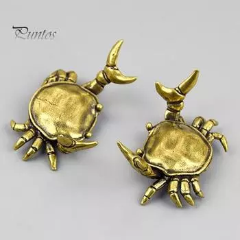 Латунный держатель для ручек в виде краба, миниатюрная настольная подставка в виде краба для тяжелой атлетики, металлическая подставка для карандашей в виде краба для офиса, украшение для рабочего стола жёлтый