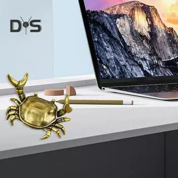 Латунный держатель для ручек в виде краба, миниатюрная настольная подставка в виде краба для тяжелой атлетики, металлическая подставка для карандашей в виде краба для офиса, украшение для рабочего стола жёлтый