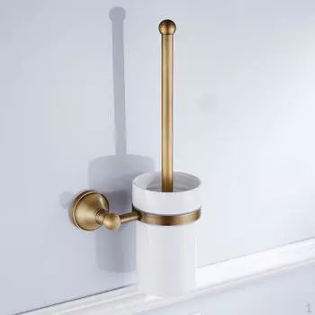 Латунный держатель для туалетной щетки для ванной комнаты с керамической чашкой