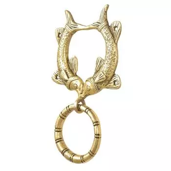 Латунный дверной молоток в виде двух рыб для входной двери - Предметы для украшения входа в дверь с королевским прикосновением - Золотой дверной звонок-кольцо