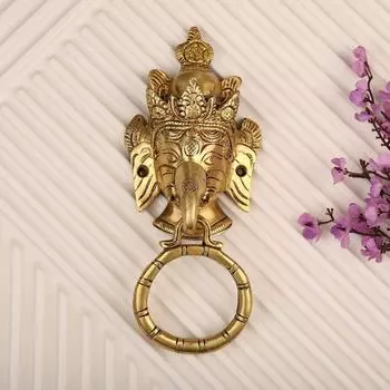 Латунный дверной молоток в виде слона для парадной двери | Античная отделка | | Элегантный декор для входа в дом | Прочный и стильный аксессуар для входной двери (2) | Упаковка из 1 штуки