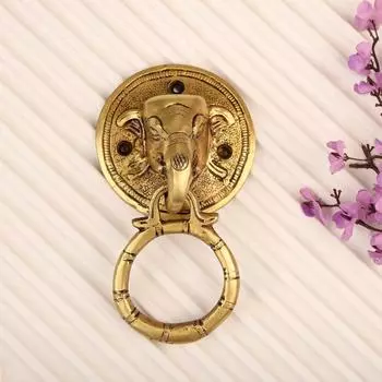 Латунный дверной молоток в виде слона для входной двери | Античная отделка | Элегантный декор для входа в дом | Прочный и стильный аксессуар для входной двери | Упаковка 1 шт.