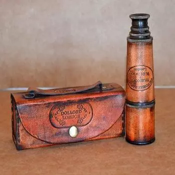 Латунный и кожаный викторианский морской 15-дюймовый телескоп подзорную трубу старый антиквариат с кожаной коробкой