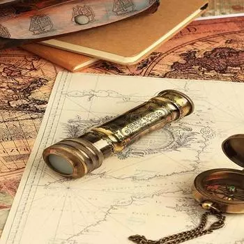 Латунный калейдоскоп ручной работы с кожаным чехлом в винтажном стиле с античной отделкой, морской для друзей, семьи и детей, 3D зеркальные линзы