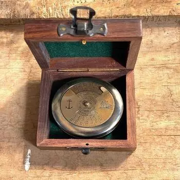 Латунный календарь-компас на 100 лет с деревянной коробкой, морской подарок, темно-синий военный, дорожный компас, подарок на годовщину для близких