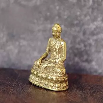 Латунный карманный Будда Маленькие украшения Медная статуя Будды Шакьямуни Медные ручки Части Медная маленькая машина Будды Татхагаты