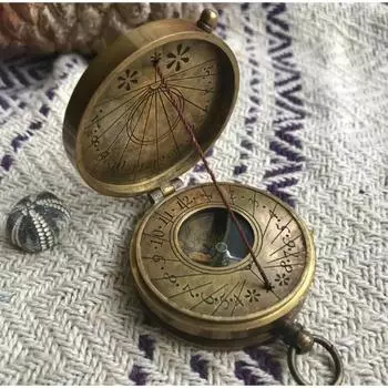 Латунный карманный компас с солнечными часами | Винтажный компас | Компас ручной работы | Морской компас | Лучшие подарки для него