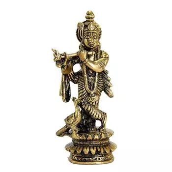 Латунный Кишан Кришна с павлином Мурти Идол Статуя Скульптура - 5 дюймов для Пуджа Мандира или Домашнего Декора 5 INCH
