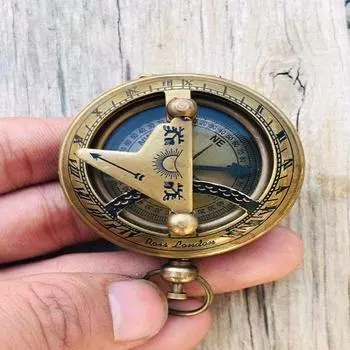 Латунный компас для солнечных часов, диаметр 5,08 см. Карманный компас для солнечных часов с антикварной отделкой. Рабочий компас для солнечных часов.