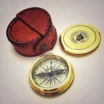 Латунный компас Robert Frost Poem с кожаным футляром The Road Not Taken Карманный морской коллекционный морской антикварный винтажный стиль