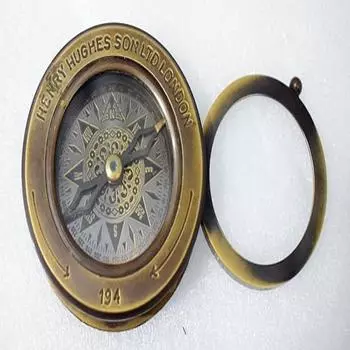 Латунный компас с увеличительным стеклом ручной работы в кожаном футляре — гравированный, персонализированный, античный дизайн, диаметр 7 см как