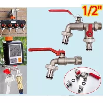 Латунный кран, двойной водопроводный кран, аксессуары для ванной комнаты, уличная раковина, садовые краны, монтажная резьба G1/2 , настенное крепление 1
