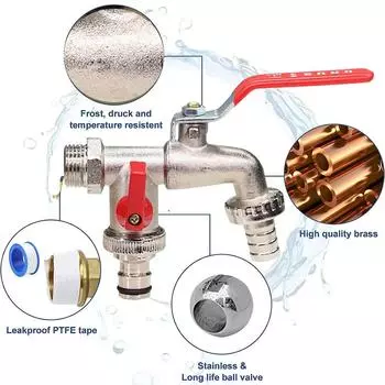 Латунный кран, двойной водопроводный кран, аксессуары для ванной комнаты, уличная раковина, садовые краны, монтажная резьба G1/2 , настенное крепление 1