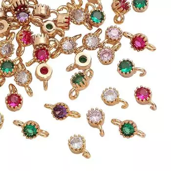 Латунный круглый подвеска-подвеска с кристаллом циркона для серег, браслетов, ожерелья, DIY ювелирных изделий, аксессуары 4x6mm 2pcs розовый